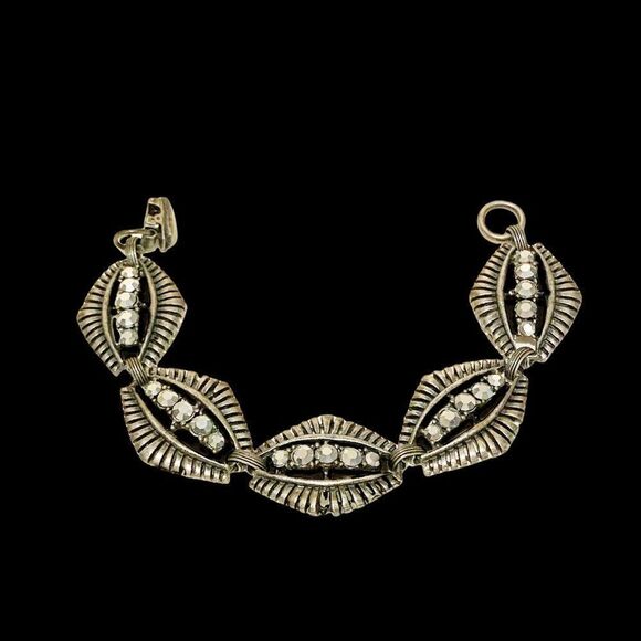Vintage Banana Bob modernist silver aurum crystal bracelet new old stock 7” - Picture 4 of 9